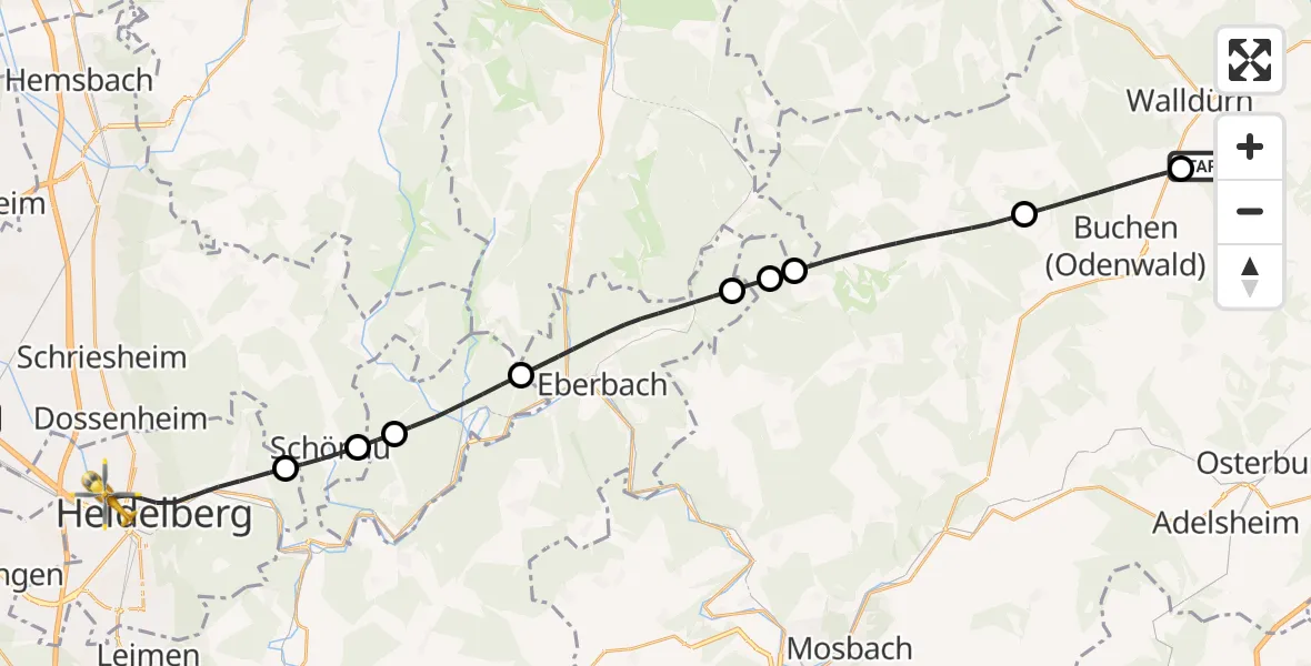 Flugroute Rettungshubschrauber Walldürn - Heidelberg, 20 April 2026, 09:04