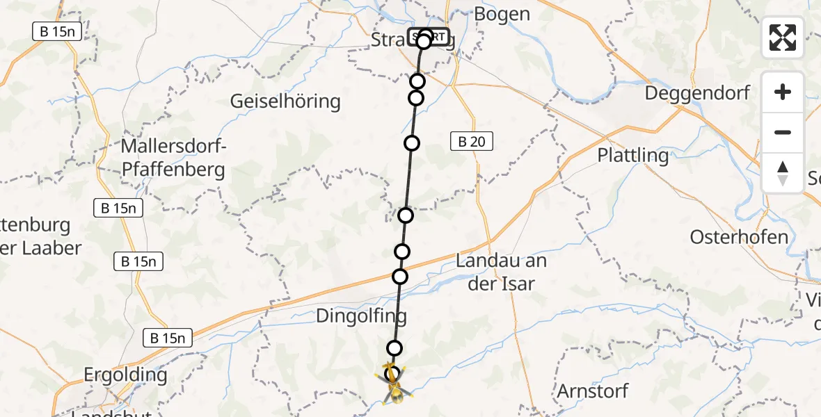 Flugroute Rettungshubschrauber Sankt Elisabeth Hospital Straubing - Marklkofen, 20 April 2026, 09:08