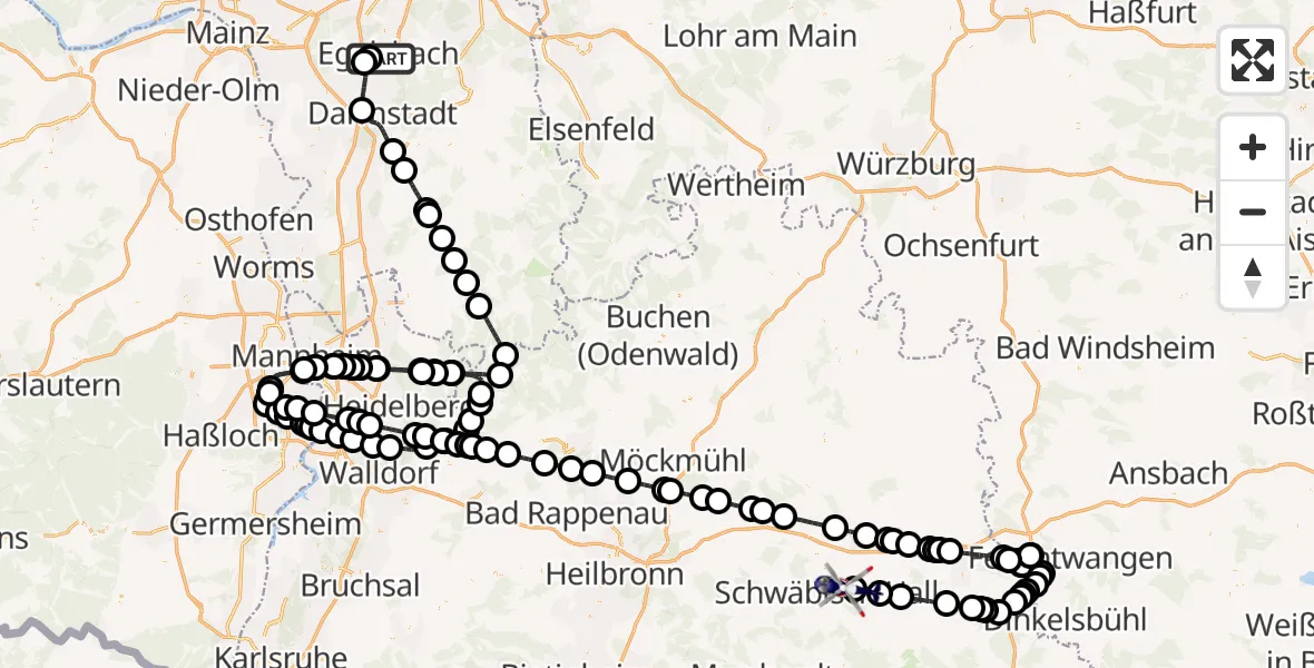 Flugroute Polizeihubschrauber Flughafen Frankfurt-Egelsbach - Adolf Würth Flughafen, 20 April 2026, 09:08