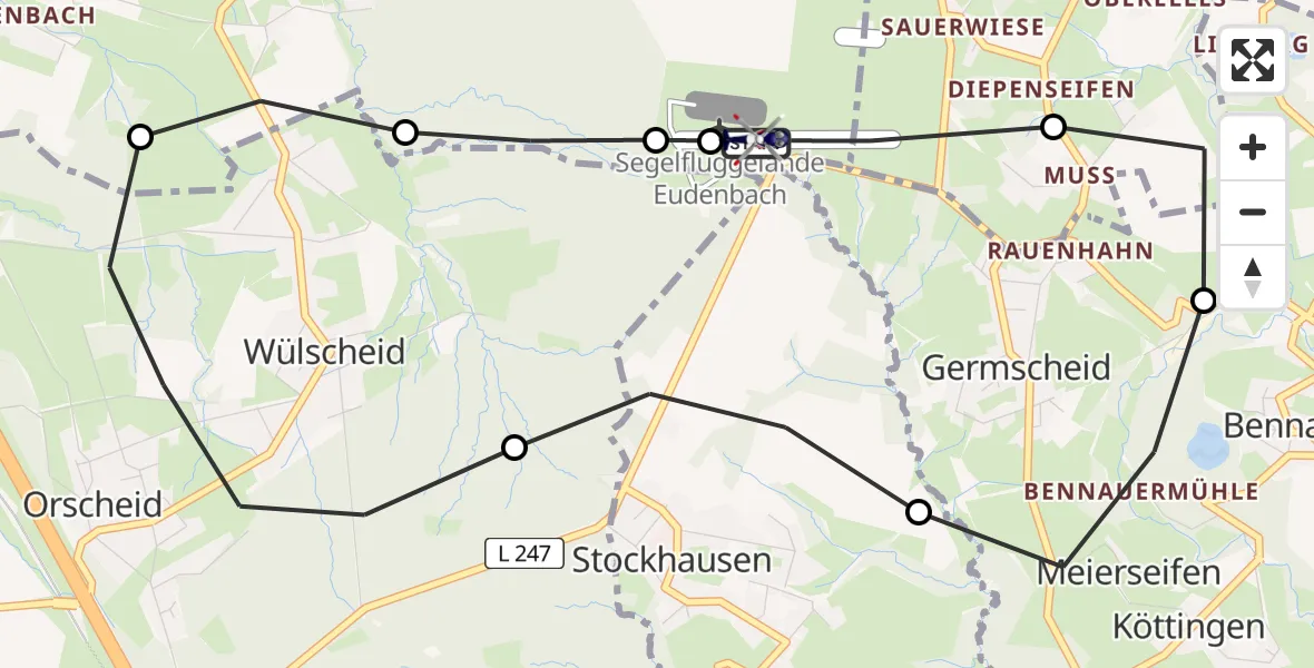 Flugroute Polizeihubschrauber Eudenbach Segelflugfeld - Eudenbach Segelflugfeld, 20 April 2026, 09:10