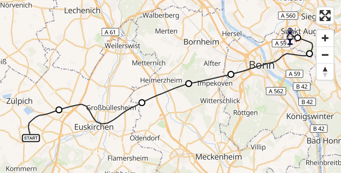 Flugroute Polizeihubschrauber Zülpich - Sankt Augustin, 20 April 2026, 09:11