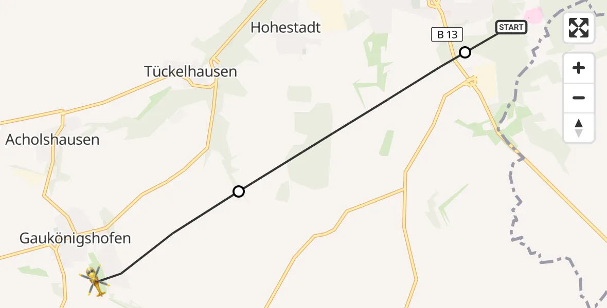 Flugroute Rettungshubschrauber Ochsenfurt Hospital - Gaukönigshofen, 20 April 2026, 09:15