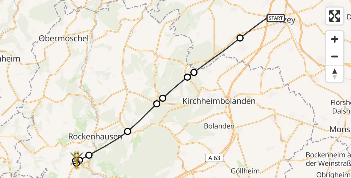 Flugroute Rettungshubschrauber Alzey - Imsweiler UL, 20 April 2026, 09:18