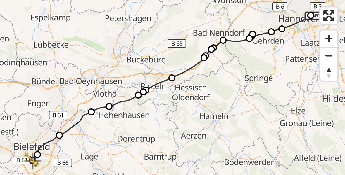 Flugroute Rettungshubschrauber Hannover Luftrettung Hubschrauberlandeplatz (Christoph 4) - Luftrettungszentrum Bielefeld, 20 April 2026, 09:19