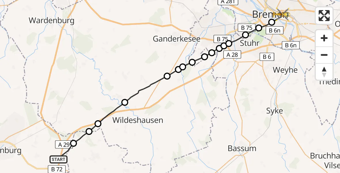 Flugroute Rettungshubschrauber Emstek - Bremen, 20 April 2026, 09:20