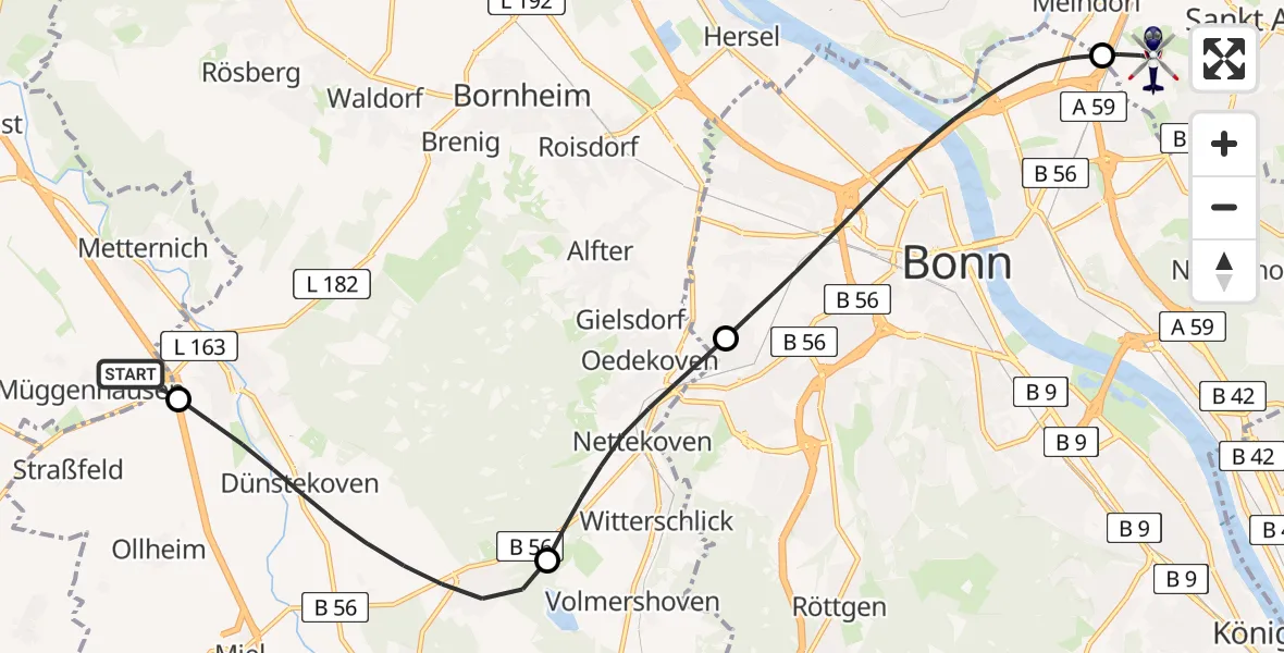 Flugroute Polizeihubschrauber Weilerswist - Sankt Augustin, 20 April 2026, 09:21