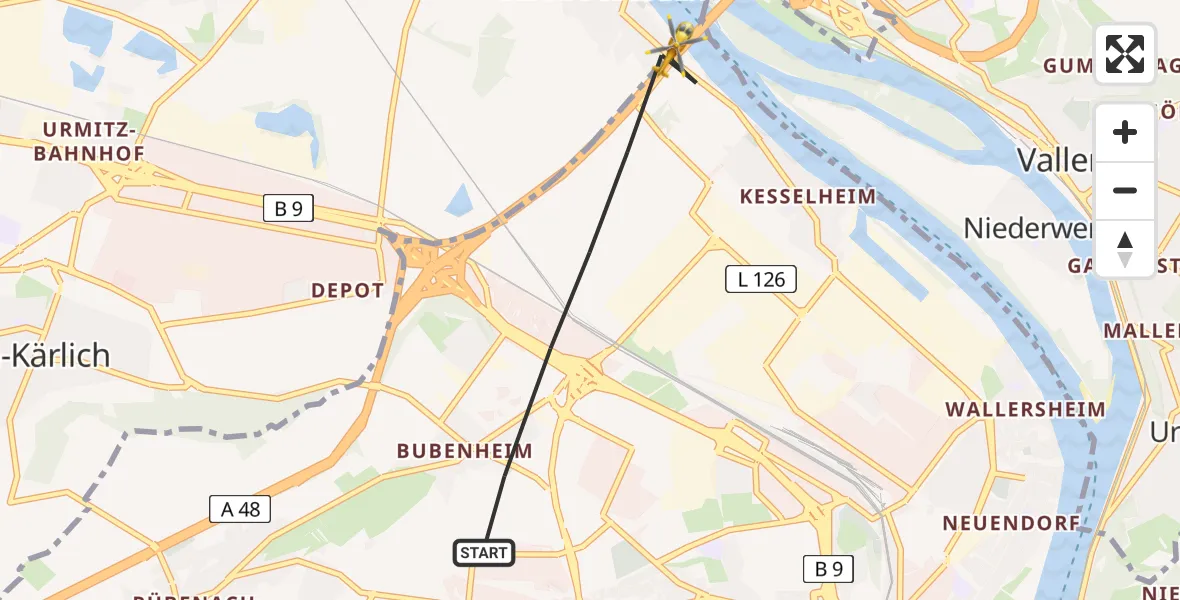 Flugroute Rettungshubschrauber Koblenz - Koblenz, 20 April 2026, 09:22