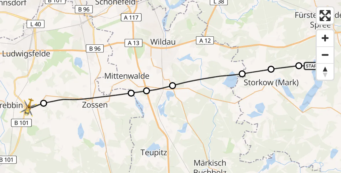 Flugroute Rettungshubschrauber Bad Saarow - Trebbin, 20 April 2026, 09:26