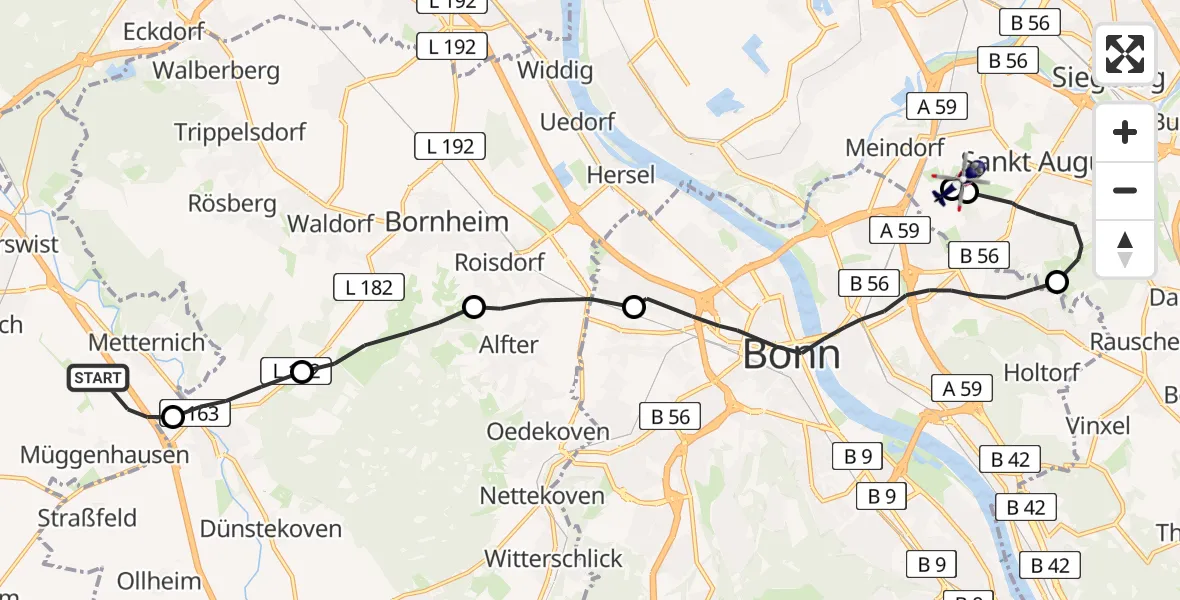 Flugroute Polizeihubschrauber Weilerswist - Bonn-Hangelar Flugplatz, 20 April 2026, 09:33