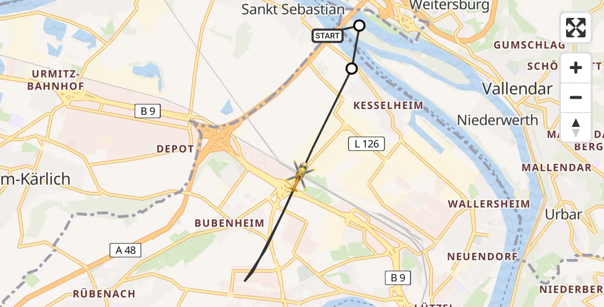 Flugroute Rettungshubschrauber Koblenz - Koblenz, 20 April 2026, 09:36