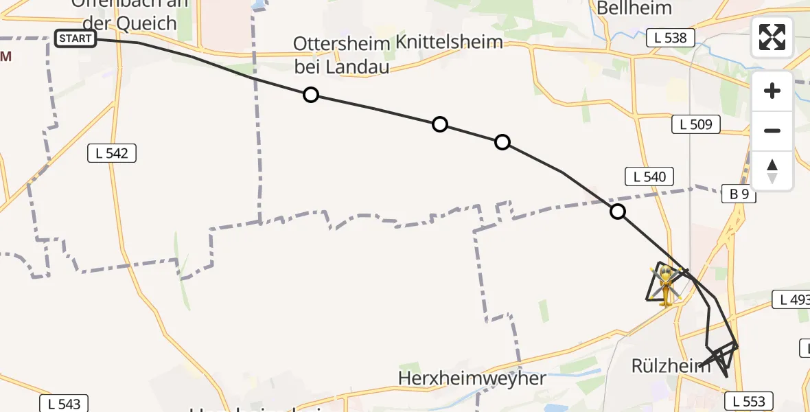 Flugroute Rettungshubschrauber Offenbach an der Queich - Rülzheim, 20 April 2026, 09:41