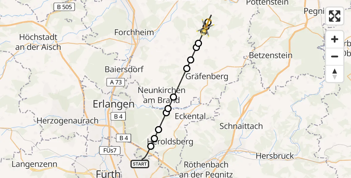 Flugroute Rettungshubschrauber Flughafen Nuremberg - Egloffstein, 20 April 2026, 09:43