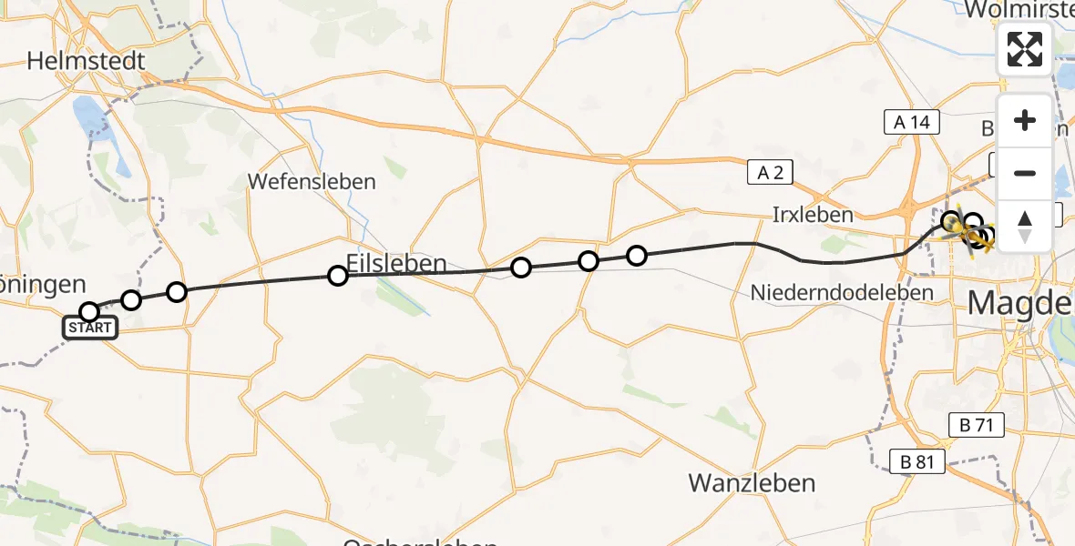 Flugroute Rettungshubschrauber Hötensleben - Magdeburg Hospital, 20 April 2026, 09:43