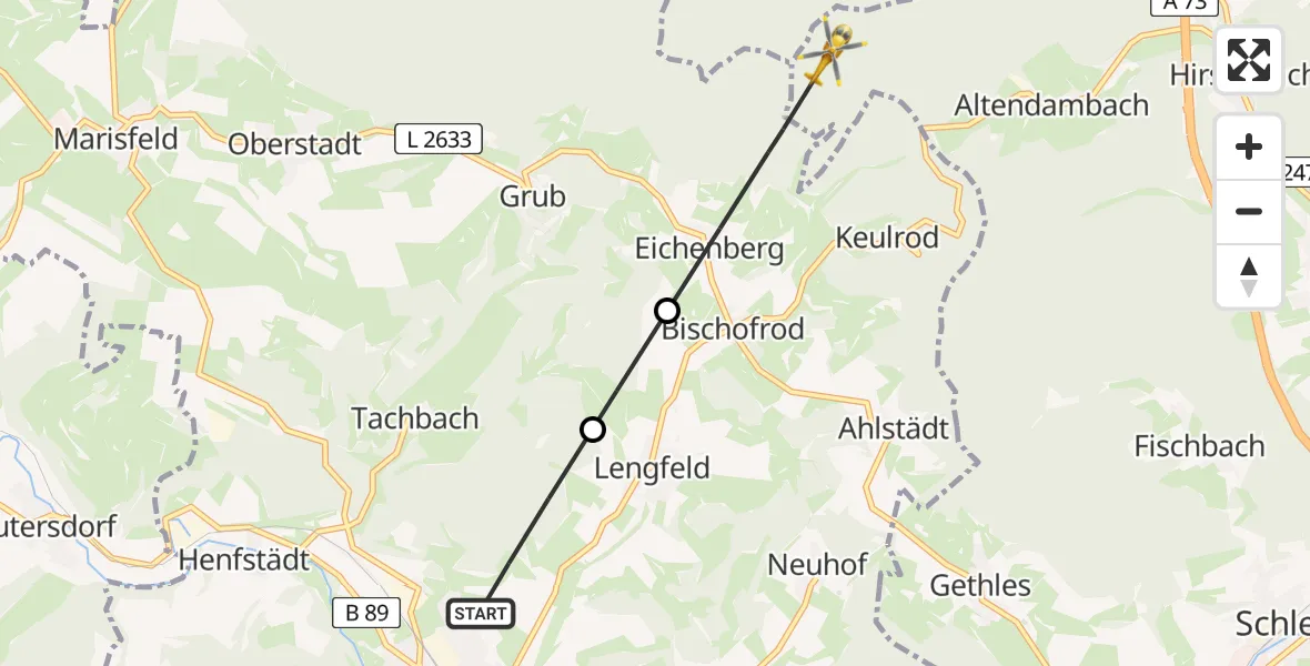 Flugroute Rettungshubschrauber Themar - Schleusingen, 20 April 2026, 09:44