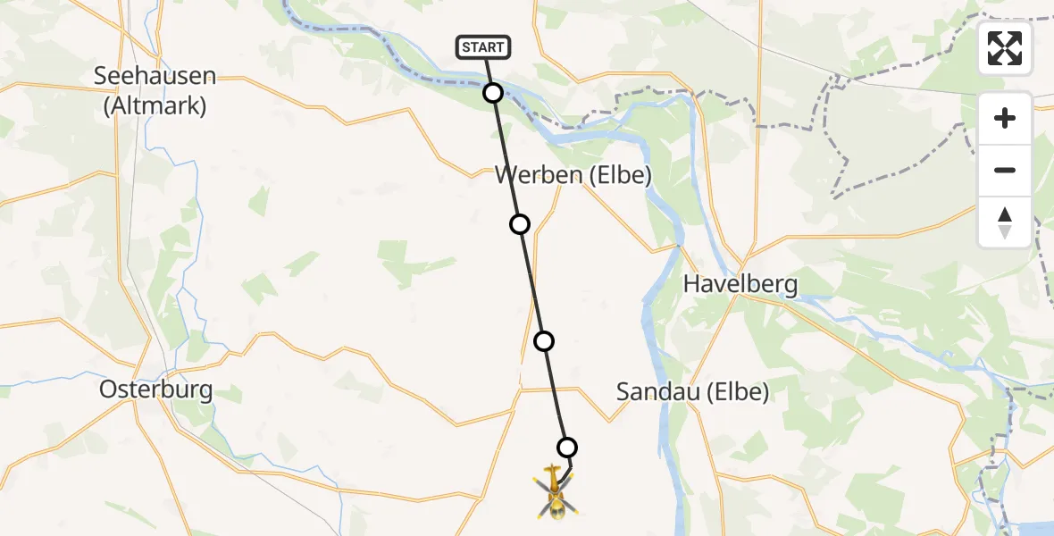 Flugroute Rettungshubschrauber Rühstädt - Hohenberg-Krusemark, 20 April 2026, 09:46