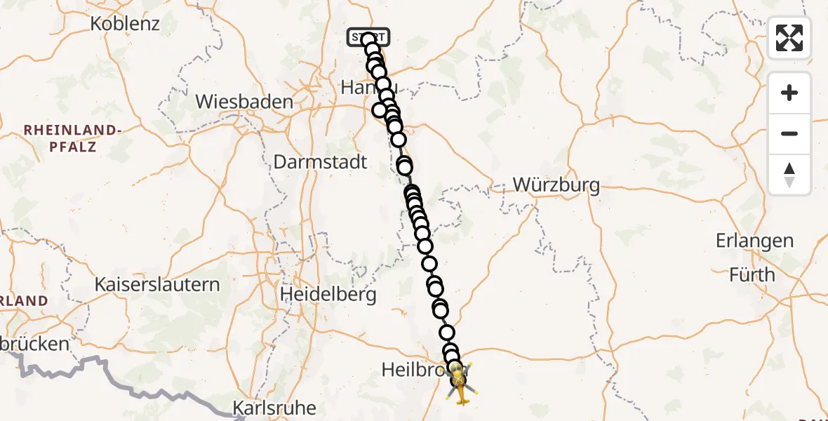 Flugroute Ambulanzhubschrauber Florstadt - Löwenstein, 20 April 2026, 09:49