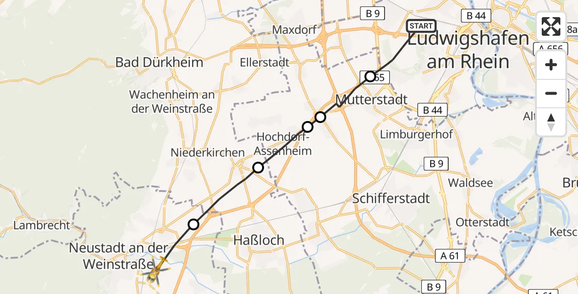 Flugroute Rettungshubschrauber Ludwigshafen am Rhein - Neustadt an der Weinstraße, 20 April 2026, 09:50