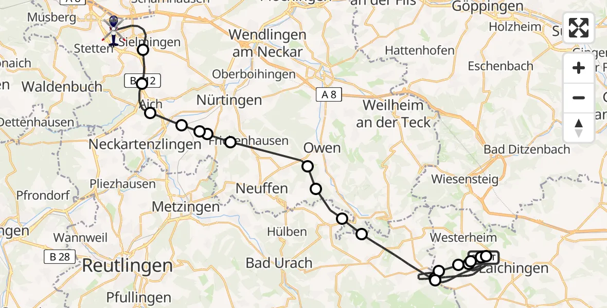 Flugroute Polizeihubschrauber Laichingen - Flughafen Stuttgart, 20 April 2026, 09:58