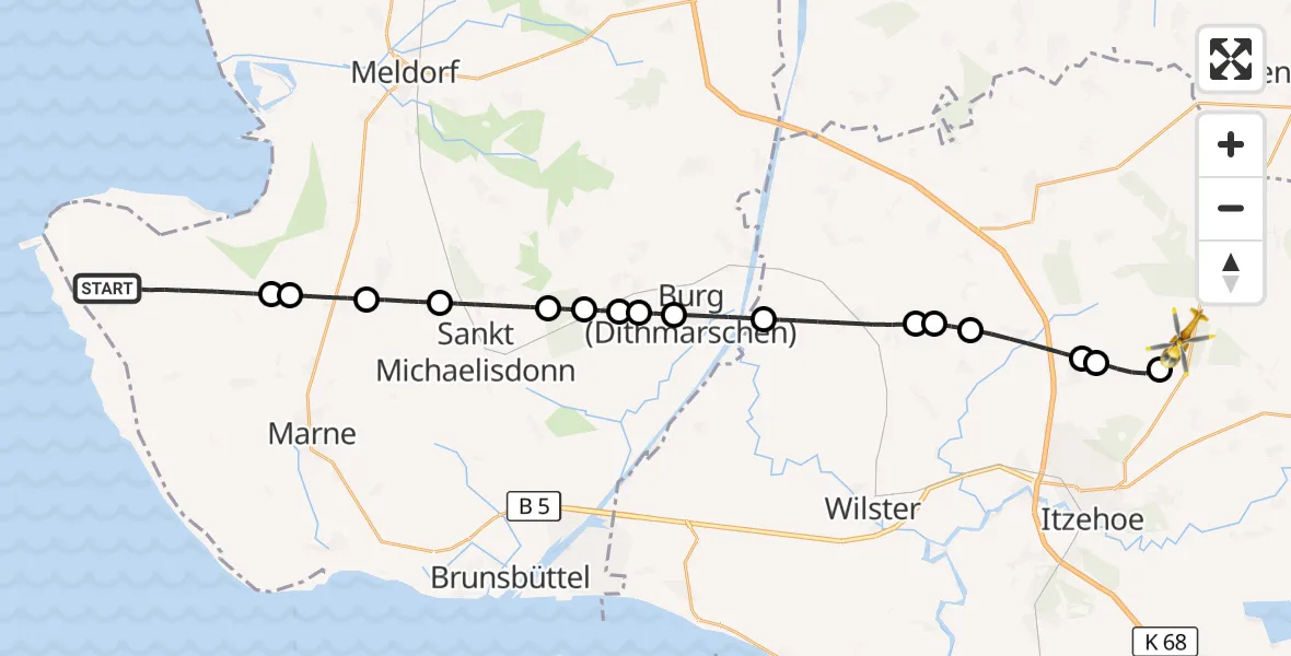 Flugroute Rettungshubschrauber Friedrichskoog - Itzehoe Hungriger Wolf Flugplatz, 20 April 2026, 10:05