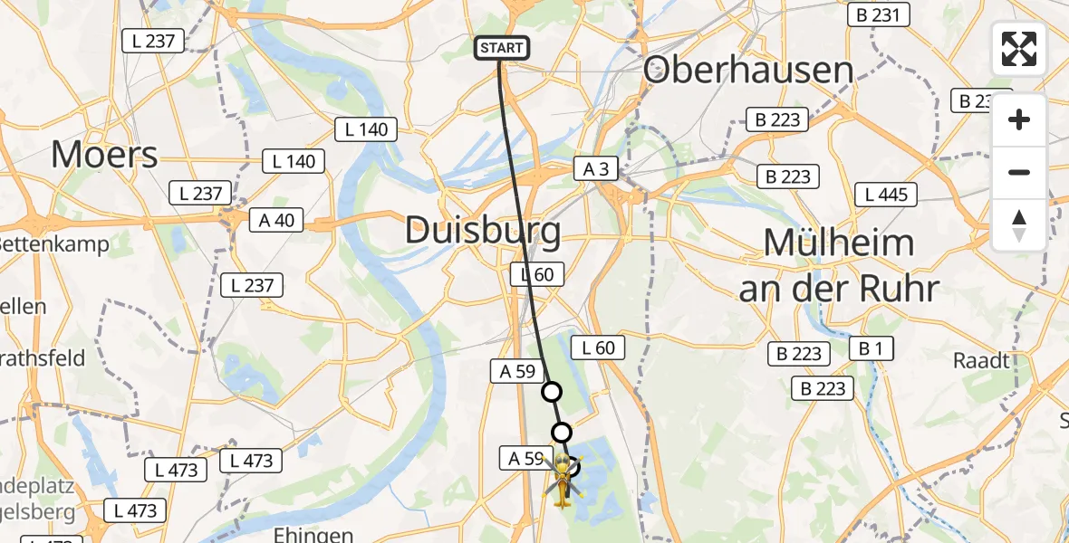 Flugroute Rettungshubschrauber Duisburg - Duisburg Air Rescue Hubschrauberlandeplatz (Christoph 9), 20 April 2026, 10:08