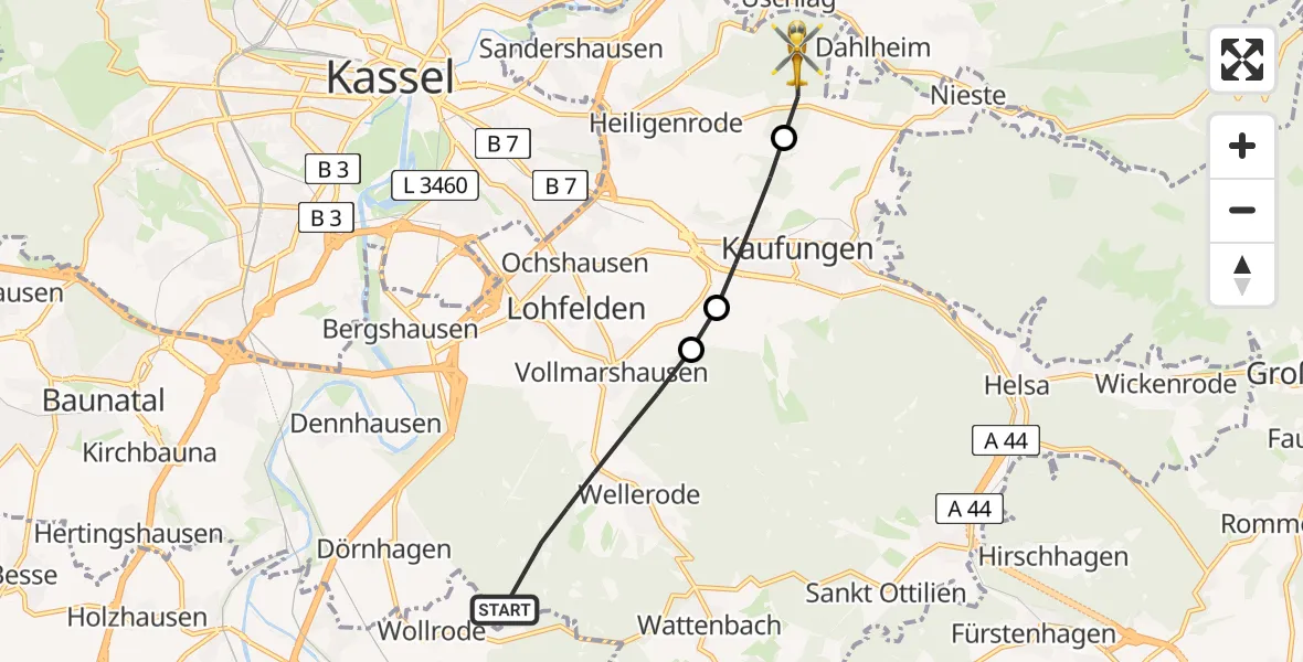 Flugroute Ambulanzhubschrauber Söhrewald - Niestetal, 20 April 2026, 10:17