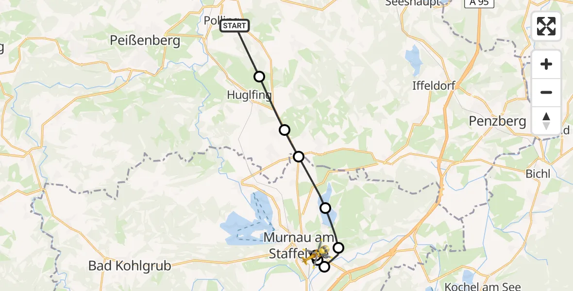 Flugroute Rettungshubschrauber Polling - Murnau Accident Hospital, 20 April 2026, 10:27
