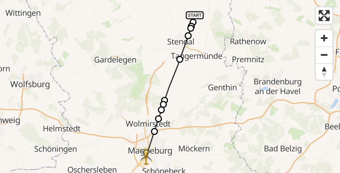 Flugroute Rettungshubschrauber Hohenberg-Krusemark - Magdeburg, 20 April 2026, 10:27