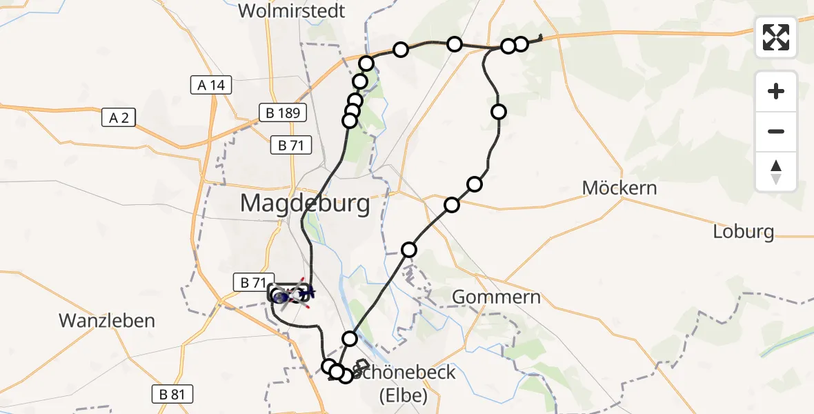 Flugroute Polizeihubschrauber Magdeburg City Flugplatz - Magdeburg City Flugplatz, 20 April 2026, 10:36