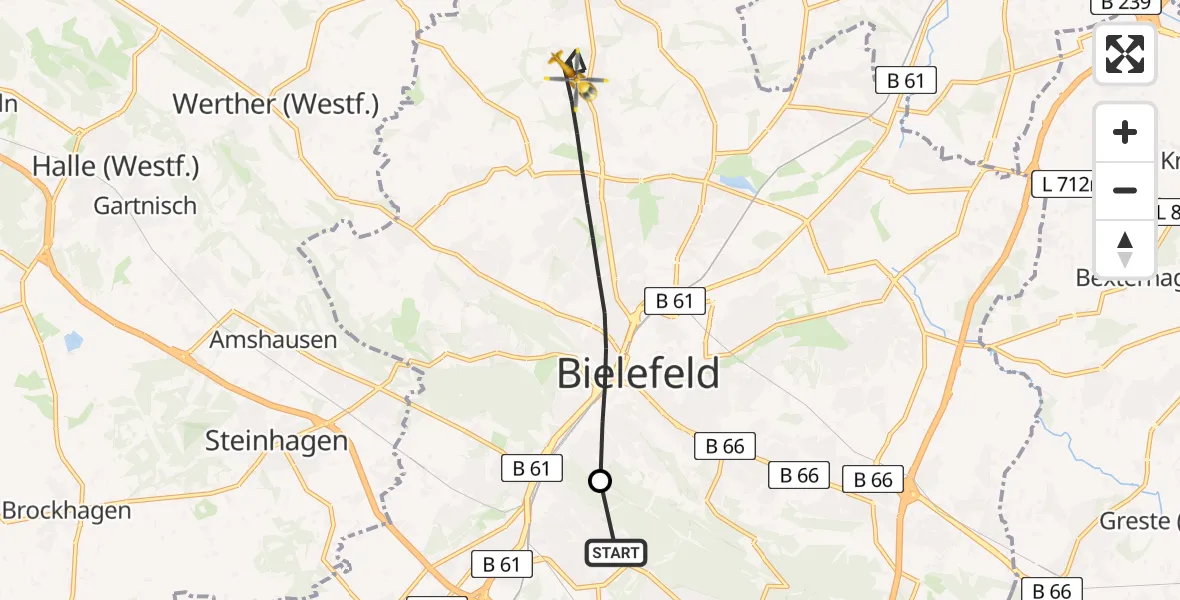 Flugroute Rettungshubschrauber Luftrettungszentrum Bielefeld - Bielefeld, 20 April 2026, 10:38