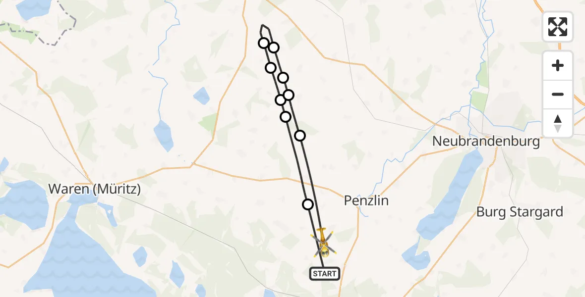 Flugroute Rettungshubschrauber Klein Vielen - Penzlin, 20 April 2026, 10:39