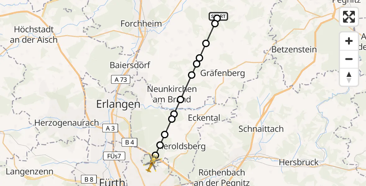 Flugroute Rettungshubschrauber Egloffstein - Flughafen Nuremberg, 20 April 2026, 10:39