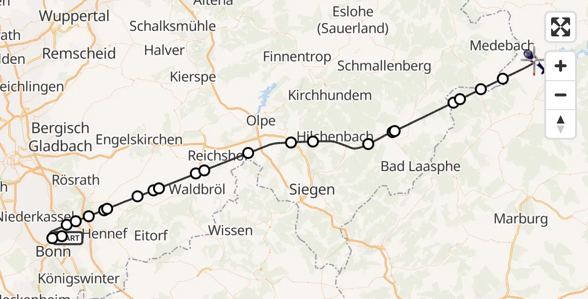 Flugroute Polizeihubschrauber Sankt Augustin - Lichtenfels, 20 April 2026, 10:50