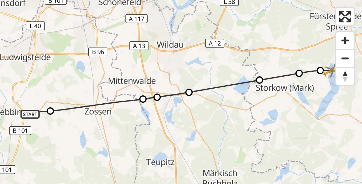 Flugroute Rettungshubschrauber Trebbin - Bad Saarow, 20 April 2026, 10:52