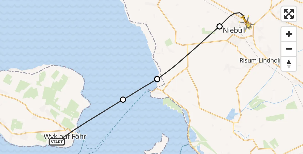 Flugroute Rettungshubschrauber Wyk auf Föhr - Niebüll, 20 April 2026, 10:56