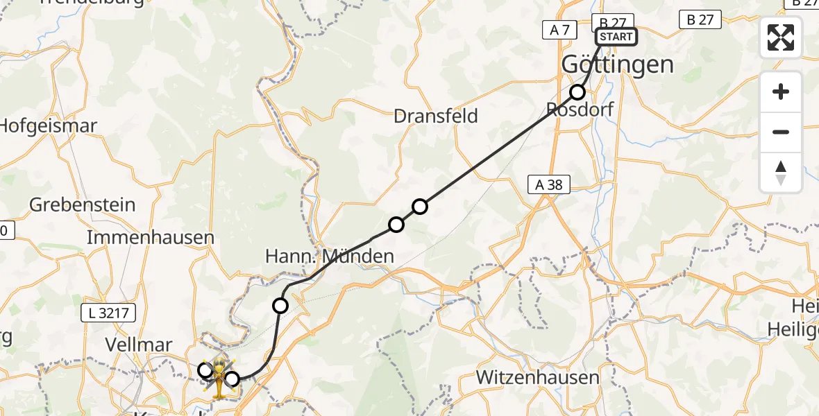 Flugroute Ambulanzhubschrauber Göttingen - Kassel, 20 April 2026, 10:56