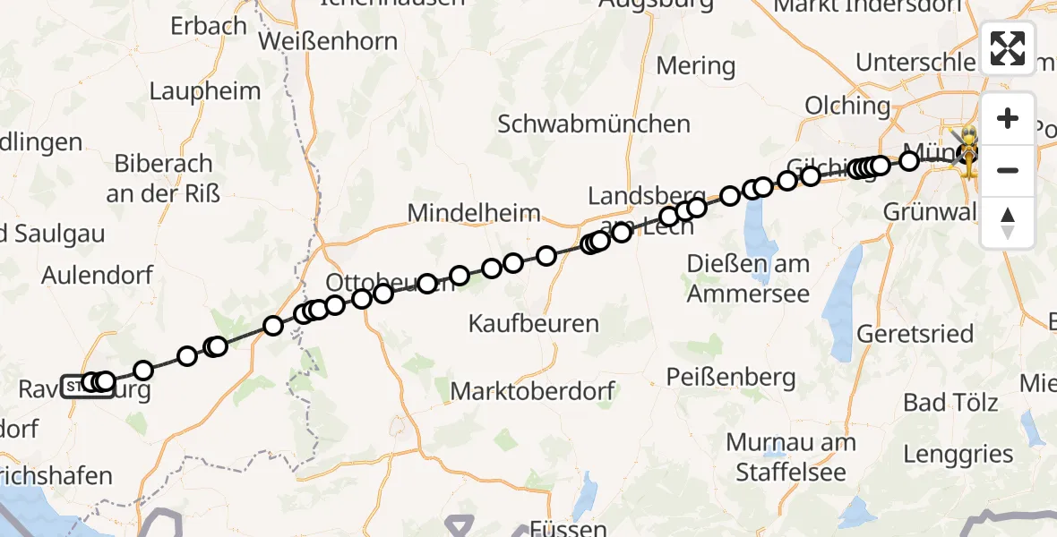 Flugroute Rettungshubschrauber Sankt Elisabeth Hospital - Rechts der Isar University Hospital, 20 April 2026, 11:01