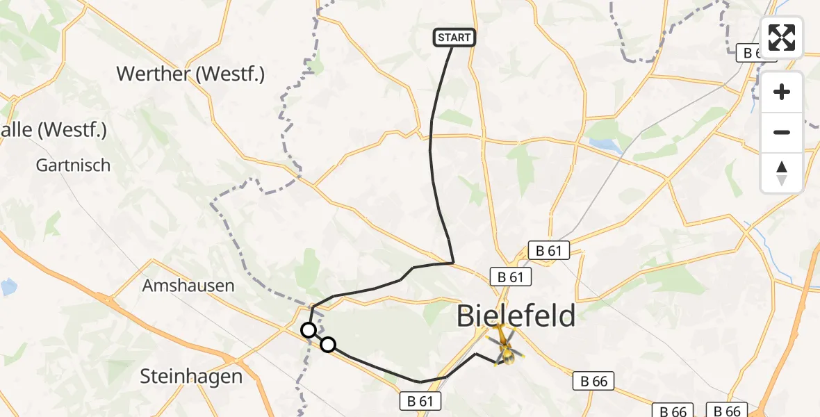 Flugroute Rettungshubschrauber Bielefeld - Bielefeld, 20 April 2026, 11:02