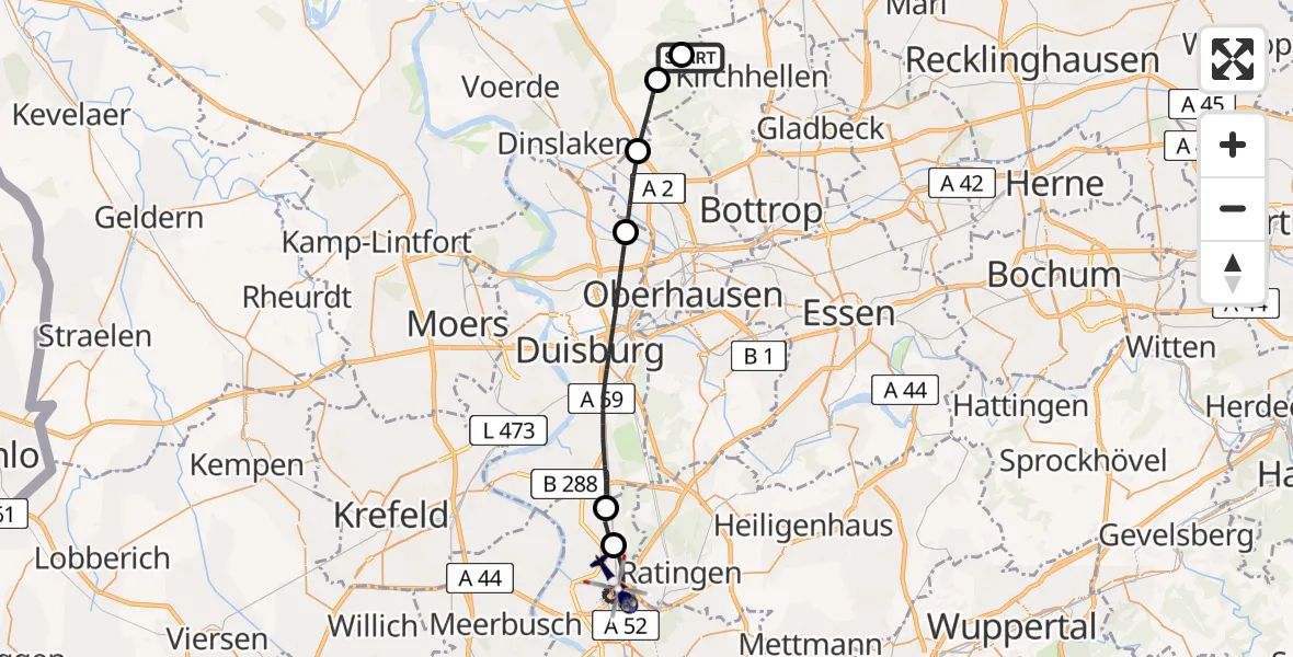 Flugroute Polizeihubschrauber Dinslaken-Schwarze Heide Flugplatz - Düsseldorf Flughafen, 20 April 2026, 11:02
