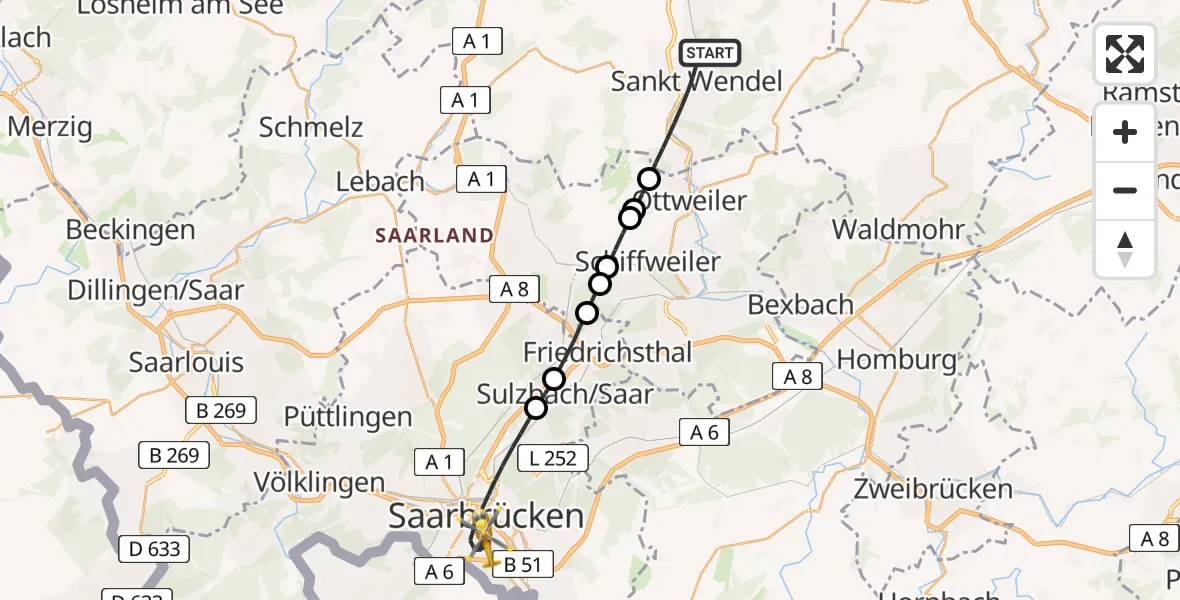 Flugroute Rettungshubschrauber St. Wendel - Saarbrücken, 20 April 2026, 11:03