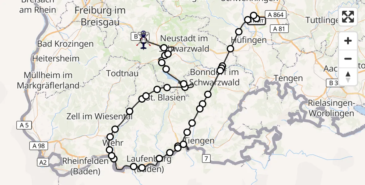 Flugroute Polizeihubschrauber Donaueschingen-Villingen Flugplatz - Breitnau, 20 April 2026, 11:08