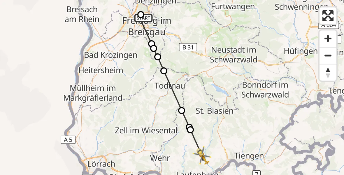 Flugroute Rettungshubschrauber Freiburg im Breisgau Flugplatz - Görwihl, 20 April 2026, 11:14