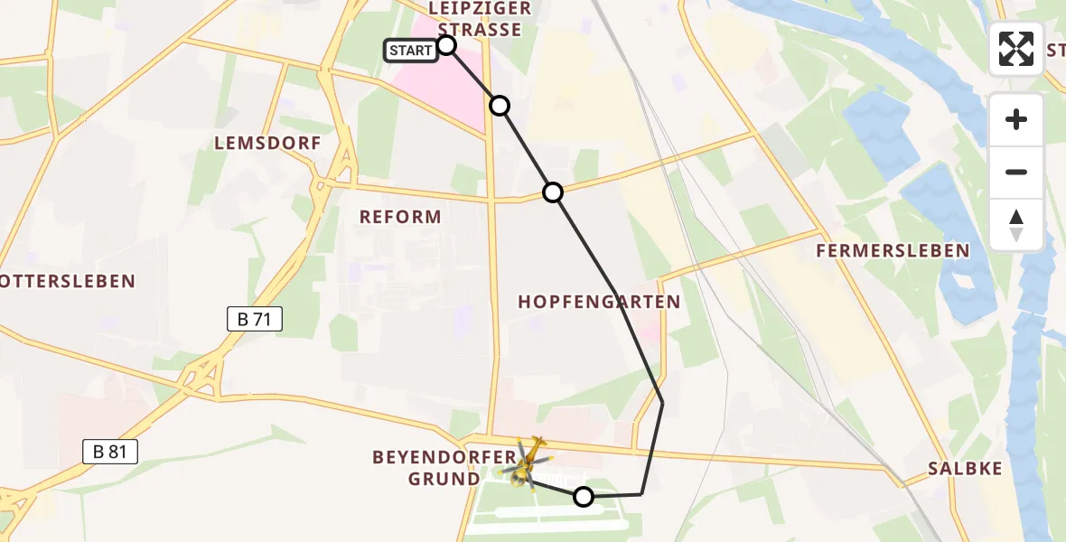 Flugroute Rettungshubschrauber Magdeburg - Magdeburg City Flugplatz, 20 April 2026, 11:15