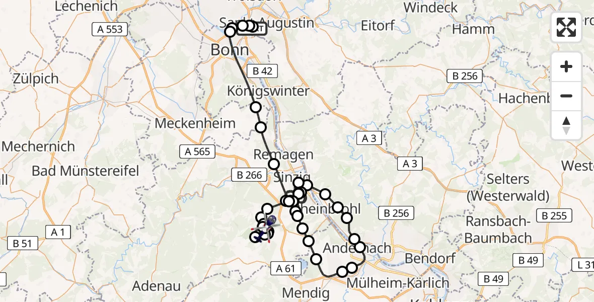 Flugroute Polizeihubschrauber Sankt Augustin - Niederdürenbach, 20 April 2026, 11:15