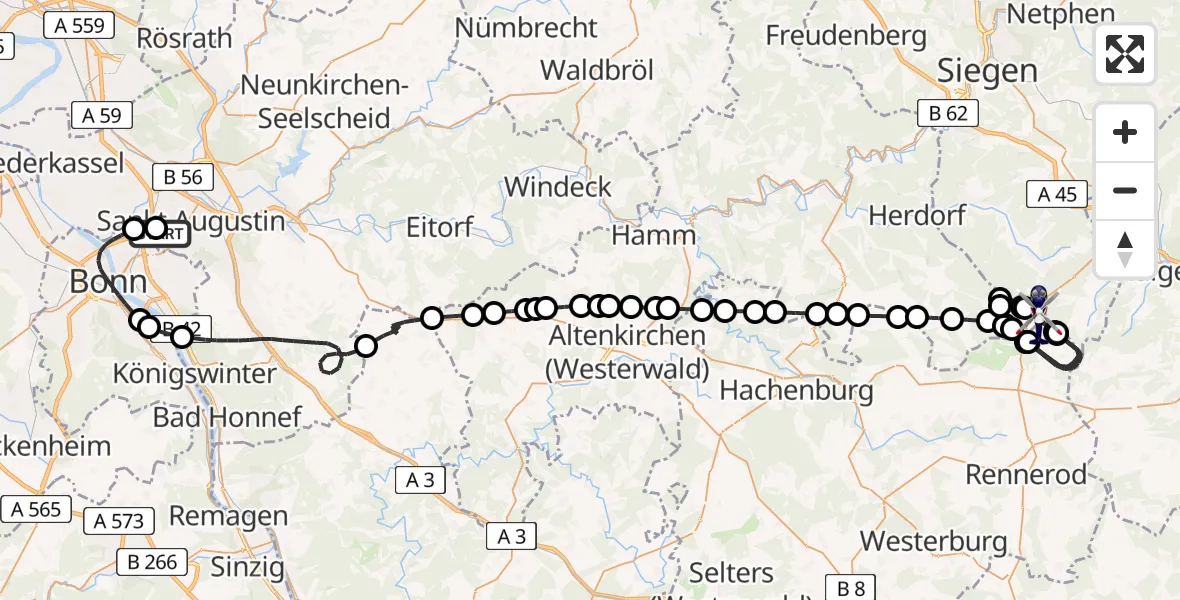 Flugroute Polizeihubschrauber Bonn-Hangelar Flugplatz - Siegerland Flughafen, 20 April 2026, 11:19