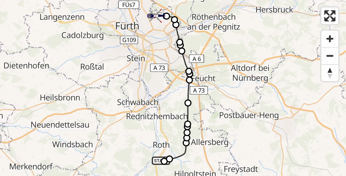 Flugroute Polizeihubschrauber Roth - Flughafen Nuremberg, 20 April 2026, 11:26