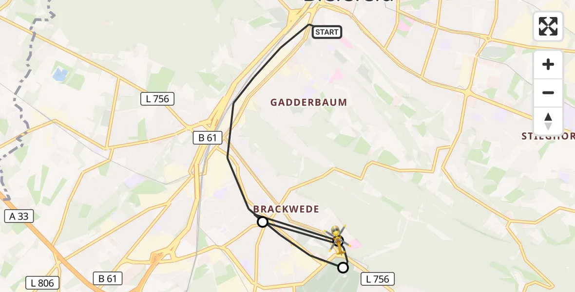 Flugroute Rettungshubschrauber Bielefeld - Luftrettungszentrum Bielefeld, 20 April 2026, 11:27