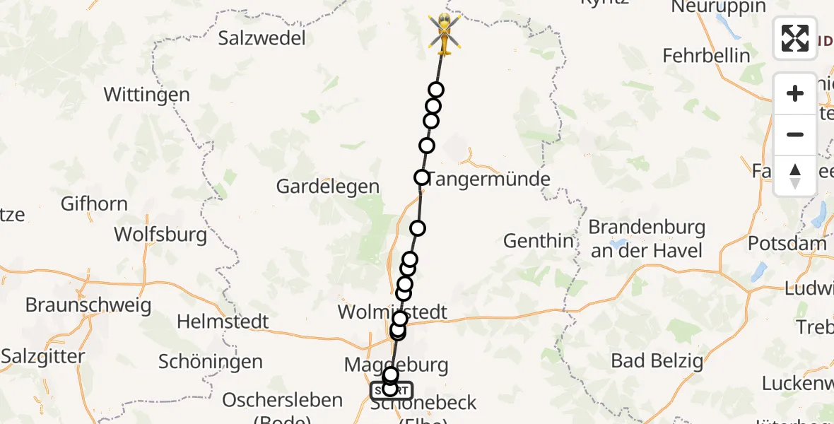 Flugroute Rettungshubschrauber Magdeburg City Flugplatz - Altmärkische Wische, 20 April 2026, 11:32