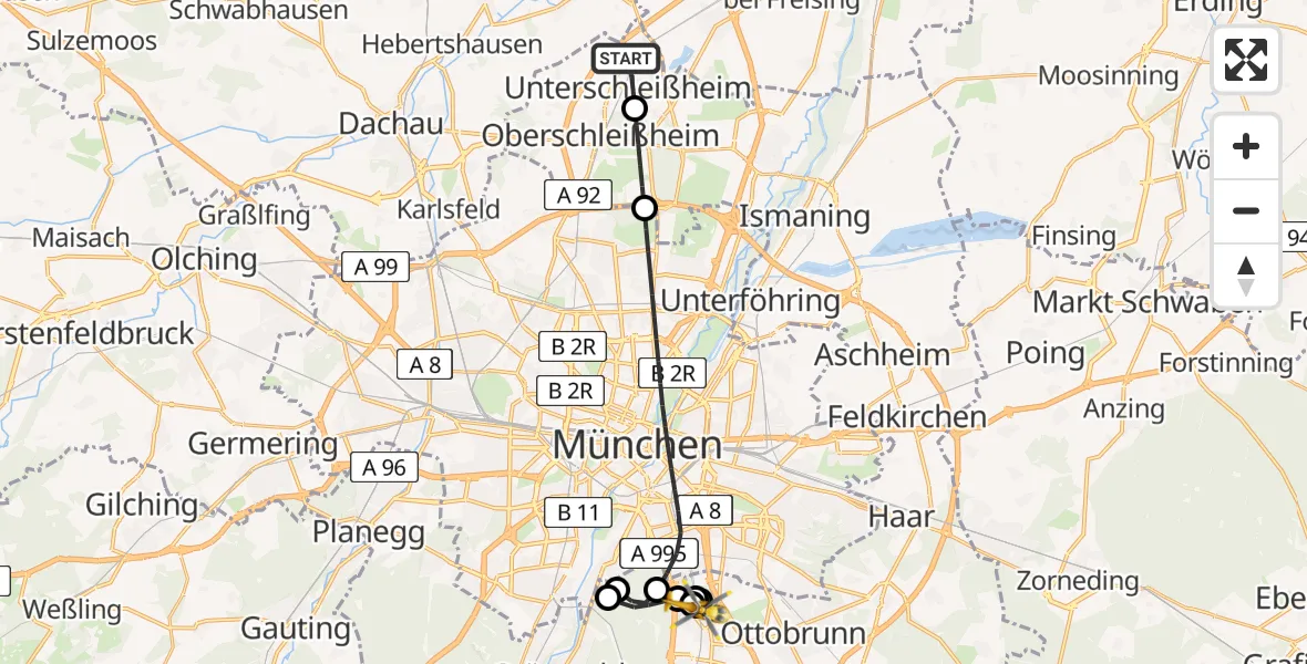 Flugroute Rettungshubschrauber Unterschleißheim - Unterhaching, 20 April 2026, 11:33