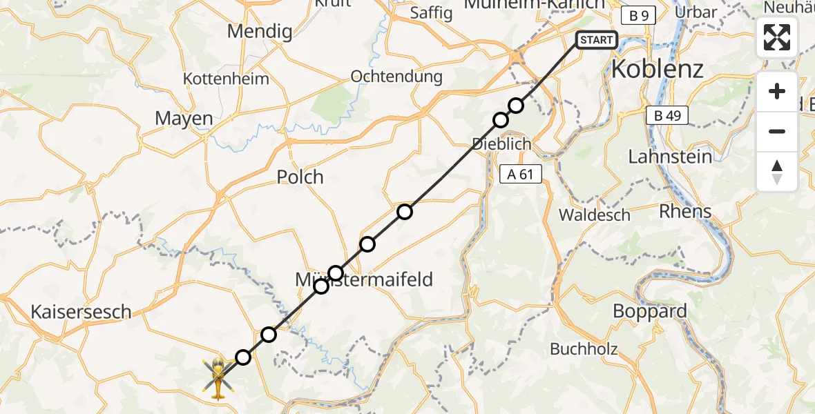 Flugroute Rettungshubschrauber Koblenz - Kail, 20 April 2026, 11:33