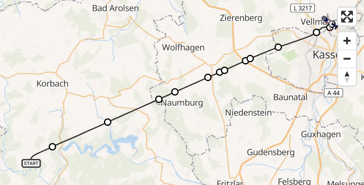 Flugroute Polizeihubschrauber Lichtenfels - Fuldatal Bundespolizei Hubschrauberlandeplatz, 20 April 2026, 11:43